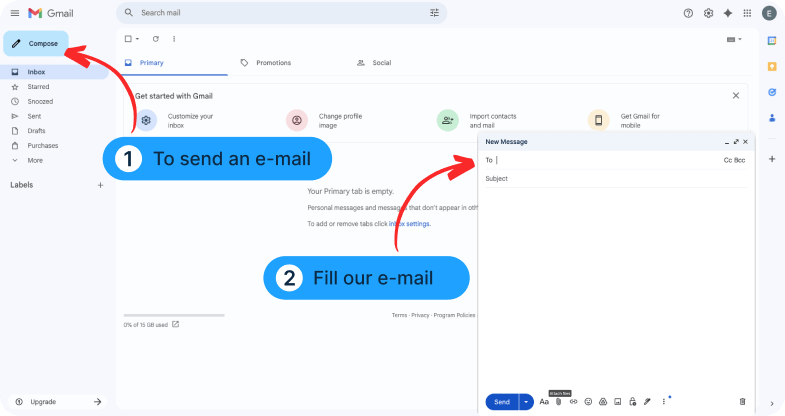 Email interface showing where to compose